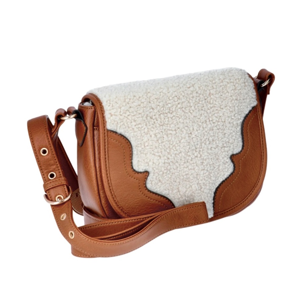 Jessica Simpson Cognac Brown Faux Leather Crossbody Bag with Gold Hardware